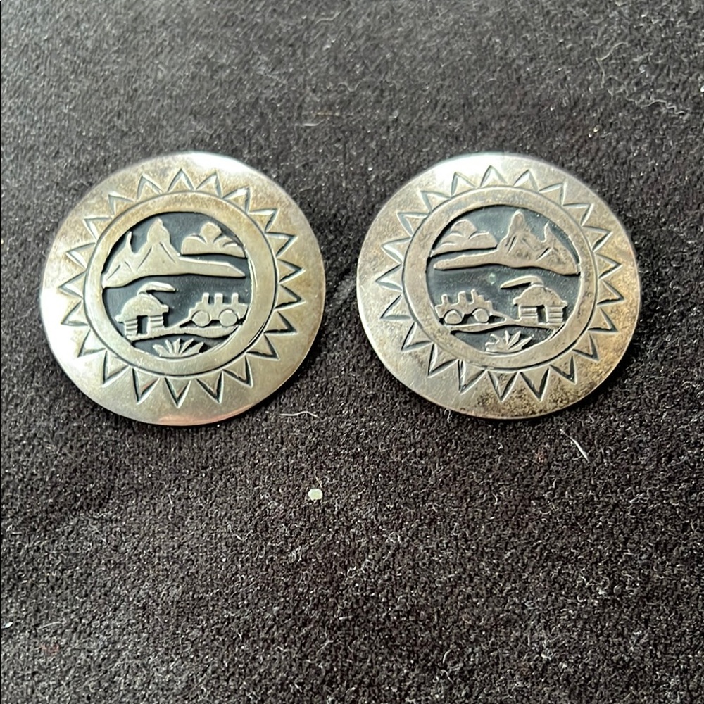 Silver Signed Scenic Earrings